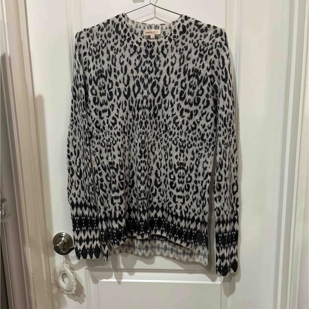 Rebecca Taylor cheetah and geometric long sleeve sweater